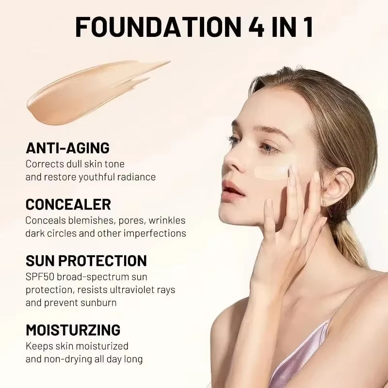 1Stick4-In-1 Foundation Liquid SPF 50+ Full Coverage Concealer Long-Lasting Waterproof Professional Concealing for Dark Circles